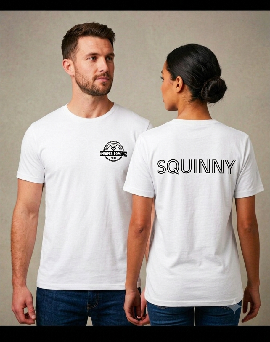 Squinny white cotton unisex t-shirts by Proper Pompey